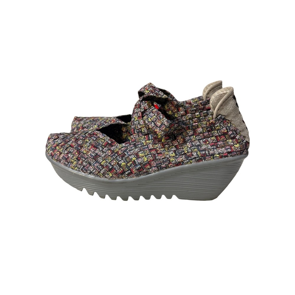Bernie Mev Multi Color Woven Mary Jane Wedge Shoes Womens 37 Platform Comfort